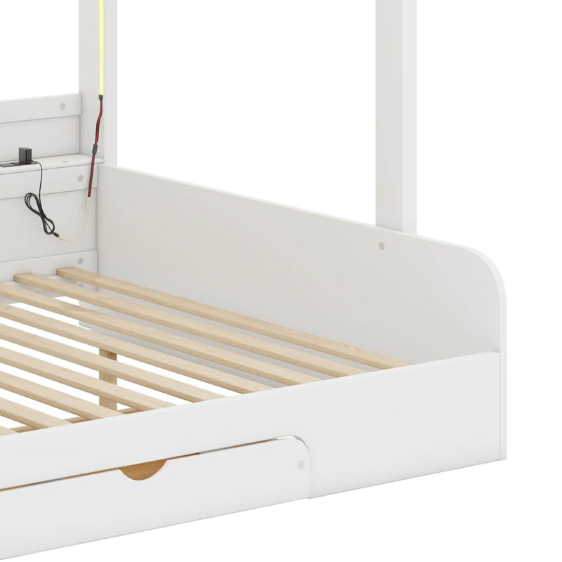Twin Over Full Bunk Bed With Charging Station And Drawer, White