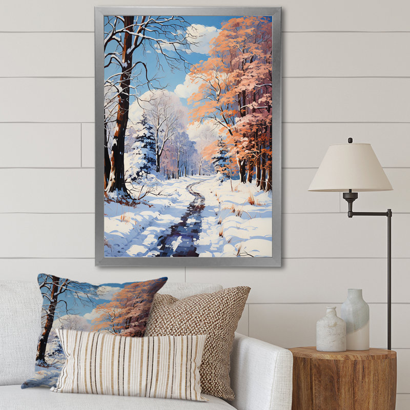 «Path Into Winter Forest I - Winter Landscape», art mural, Cadre photo argenté, H 32 po x l 16 po x P 1 po