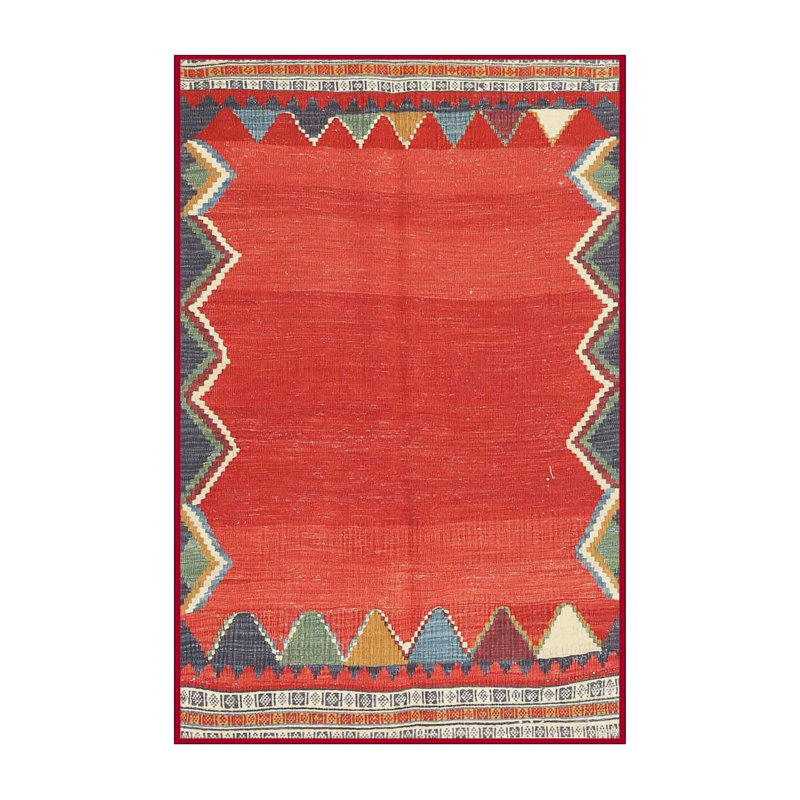 Tapis de zone rouge/gris contemporaine, Rectangle 5 pi x 7 pi