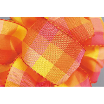 1.5"X50Yds Wired Orange,Green And Gold Plaid Ribbon