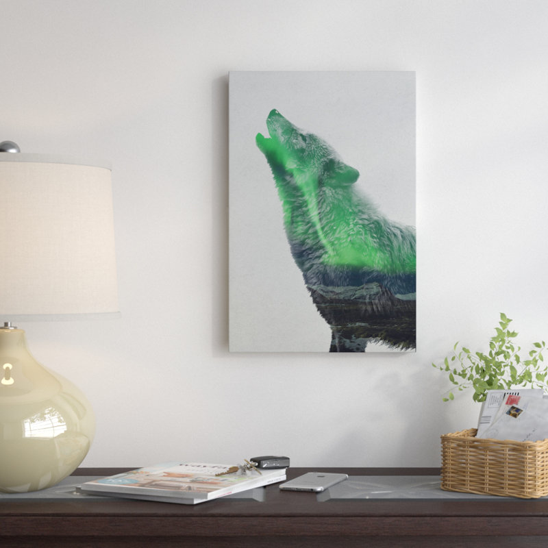 « aurora de la série i : bébé hurlant loup », impression sur toile tendue, H 24 po x l 16 po x P 1 po, Blanc
