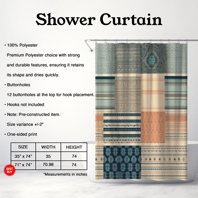 Boho Waves - Premium Shower Curtain, 74"H x 71"W