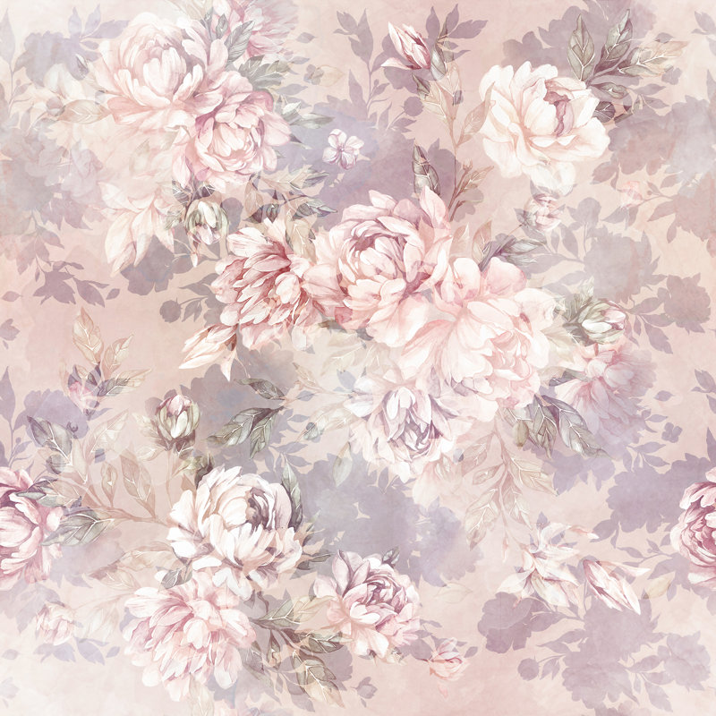 Papier peint floral pivoines blanches, L 94,92 po x l 143 po