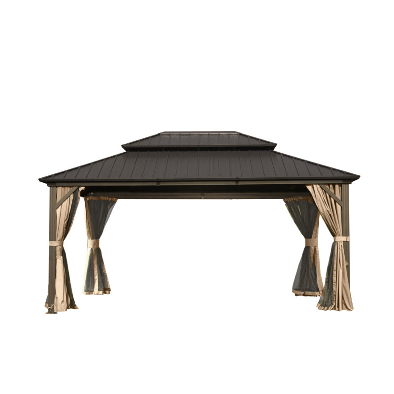 Outdoor Aluminum Patio Gazebo, 29.2 (ft.) x 16 (ft.), Brown