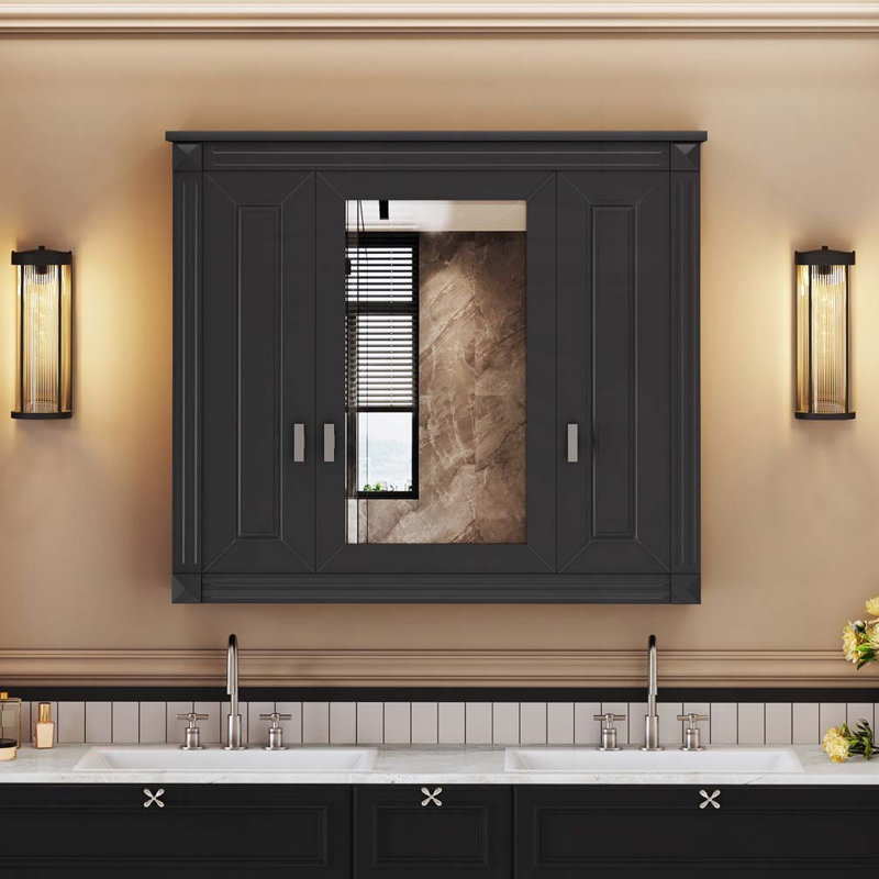 Armoire murale de salle de bain avec miroir, Noir