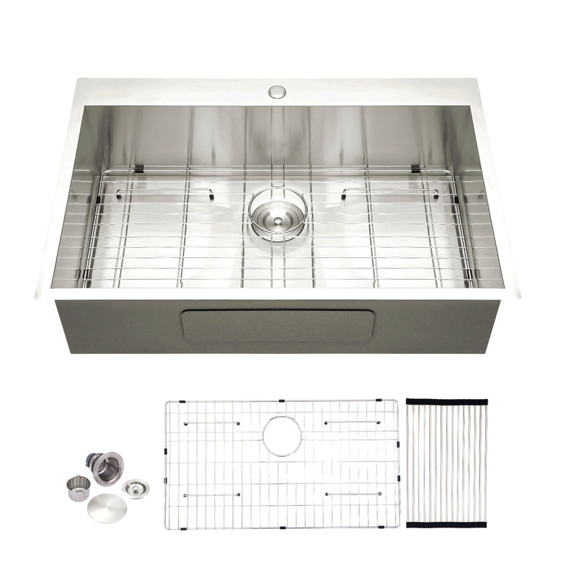 33X22 Inch Kitchen Sink Drop In 16 Gauge Stainless Steel 33" Single Bowl Topmount Kitchen Sink Basin