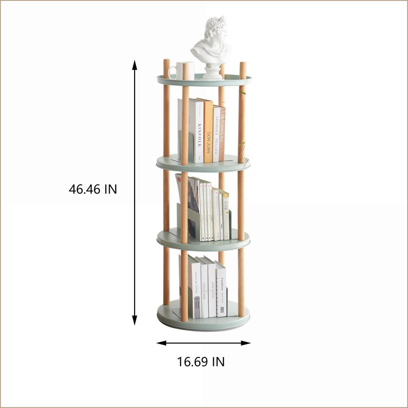 Bibliothèque, étagère rotative réglable à 4 niveaux avec serre-livres, bleu marine | Bois massif | Salon