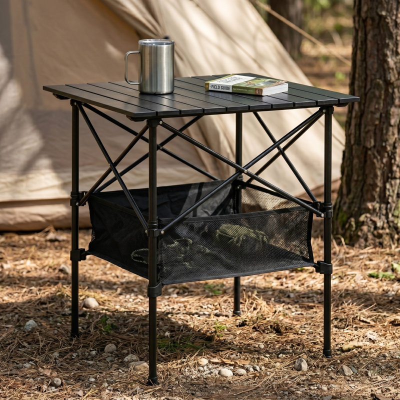 19.69×20.87 in Outdoor Folding Adjustable Height Square Table (Black)