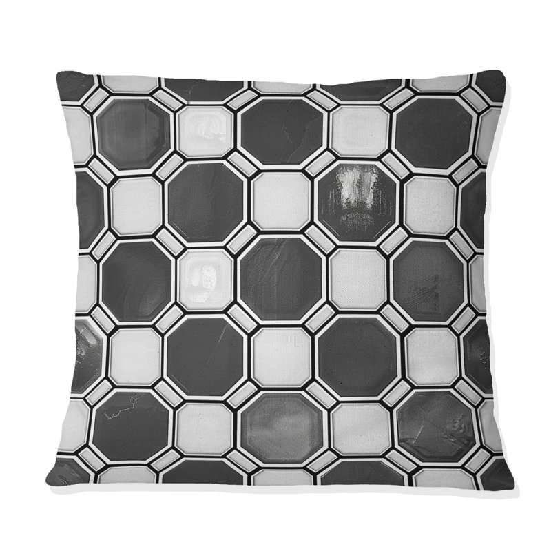 Coussin moderne noir et blanc Modern Hexagon II, H 16 po x l 16 po