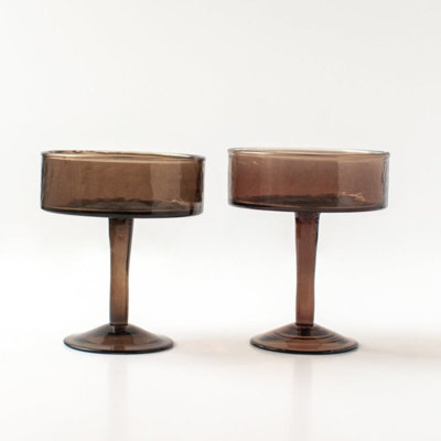 S/4 Handblown Hammered Coupe Cocktail Glasses-smoke