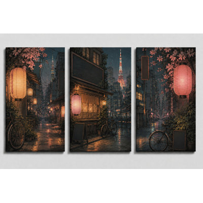 Large Set of 3 Tokyo Japan Street Wall Art Japanese Cityscape Canvas Prints for Living Room Bedroom Office Decor 16x24 Inch Canvas Print - Ready to hang