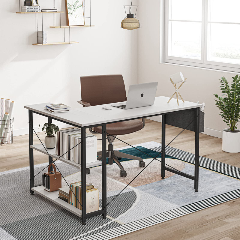 Lajeanne L-Shaped Metal Base Computer Desk, White