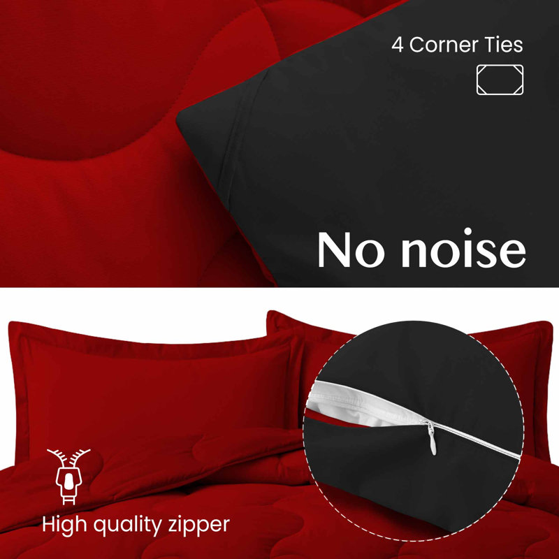 Ensemble d'édredon réversible en microfibre , Rouge / noir, Édredon simple + 1 taie d'oreiller standard