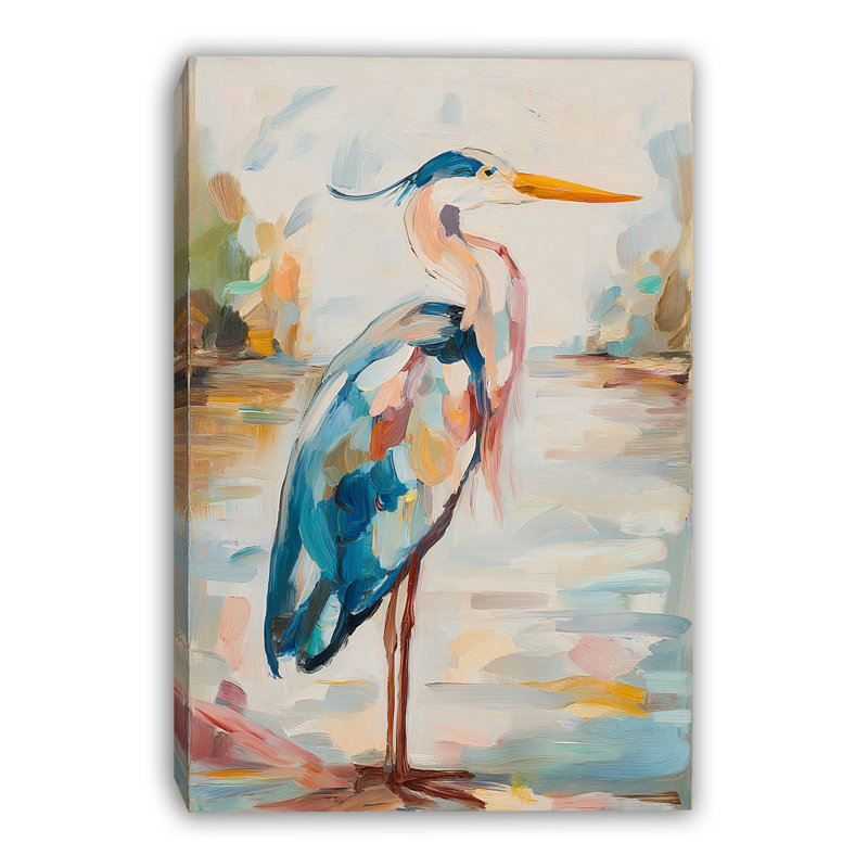 Coastal Blue Heron, reproduction d'art sur toile - peinture d'oiseau moderne pour salle de bain, H 36 po x l 24 po x P 1,5 po