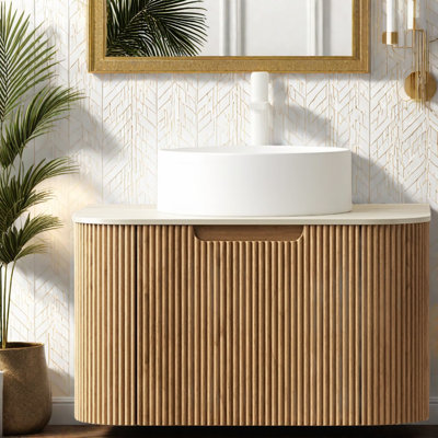 Meuble-lavabo moderne de 24 po peu encombrant avec lavabo en céramique, finition bois naturel