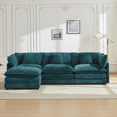 Shamill Chenille Cloud Sofa Couch with Ottoman – Plush 2-Layer Cushions with Adjustable Leg Heights for Comfort