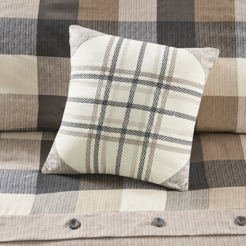Housse de couette à chevrons très grande / très grande avec détails écossais et brodés, Gris