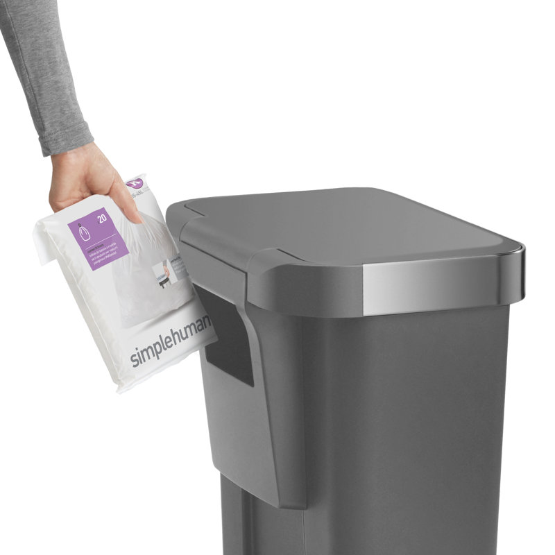 Gray Plastic Rectangular Step Trash Can with Silent Lid