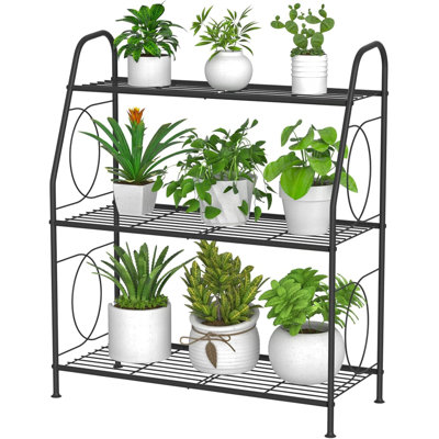 3-Tier Heavy Duty Metal Plant Stand For Indoor And Outdoor Use, Multi-Purpose Display Shelf For Plants, Decor, And More