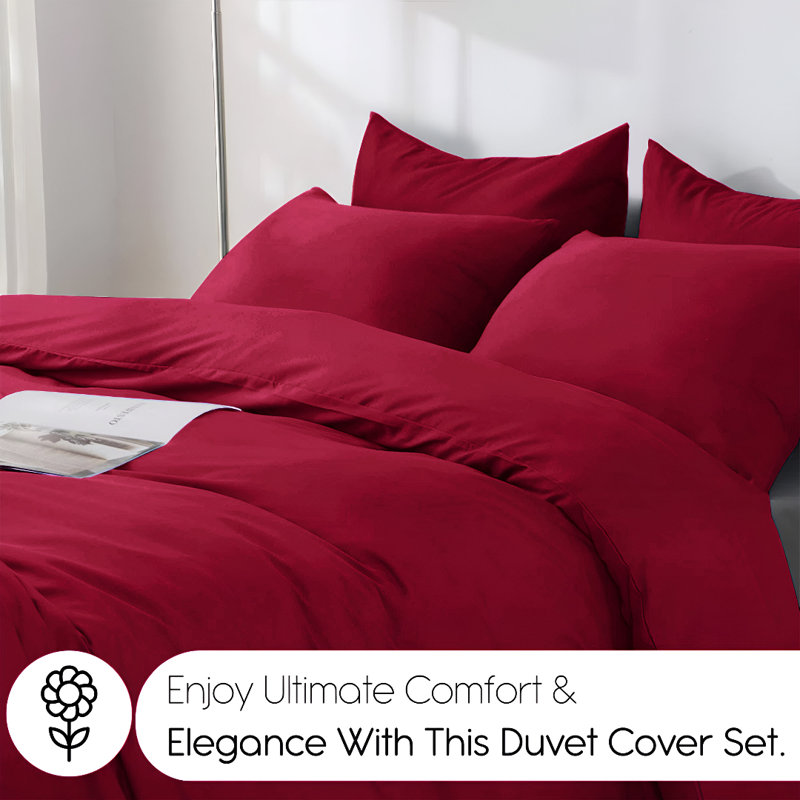 Edyson Microfiber Solid Colour Duvet Cover Set with Pillowcases, Burgundy, Kingsize - 2 Standard Pillowcases