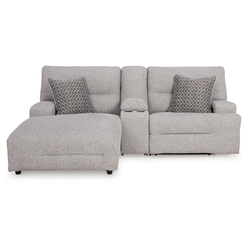 Acklen 3-Piece Power Reclining Sectional Sofa With Chaise, Left Hand Facing, Gray Polyester