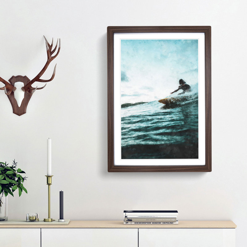 Surfing in Indonesia - Framed Print, 33cm H x 24cm W x 2cm D, Walnut Framed