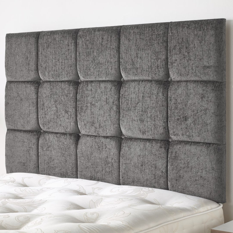 Ledbury Upholstered Velvet Panel Headboard, Single (3'), Charcoal