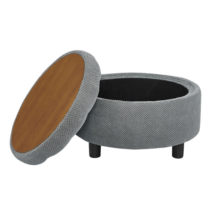 Table basse ronde avec rangement 25 pouces, Gris clair