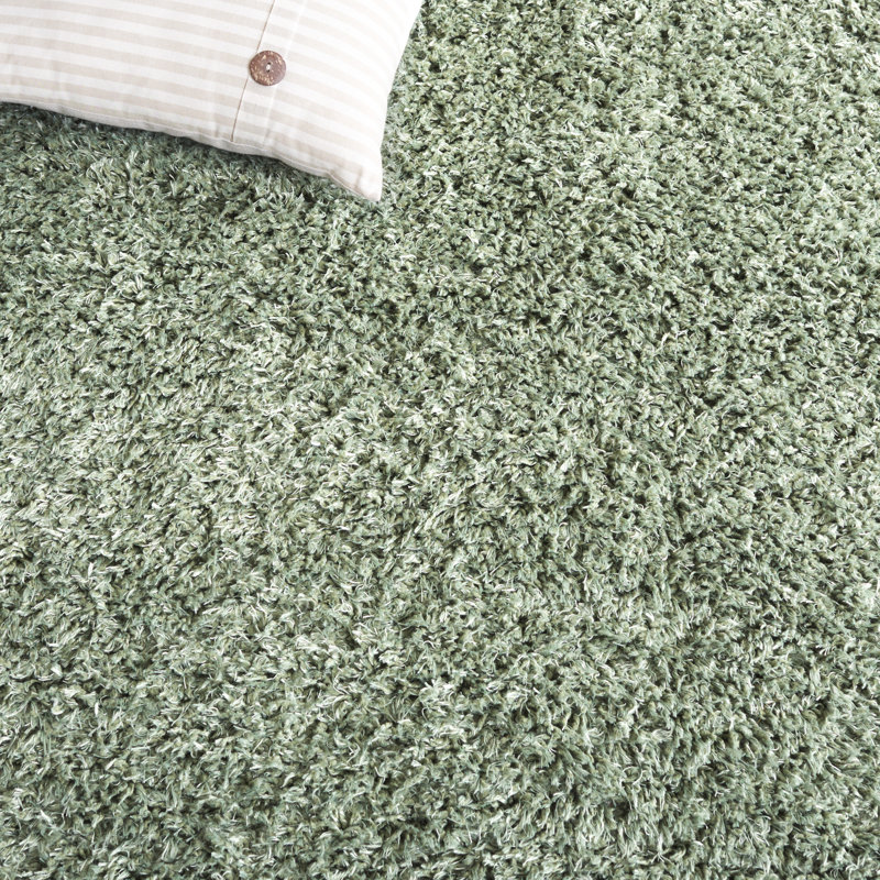 Brusch Solid Color Machine Woven Polyester Area Rug in Green, Round 6'7"