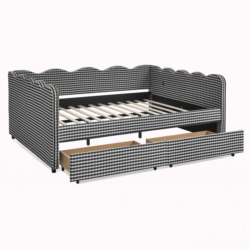 Queen Size Cozy Gingham Daybed, Black
