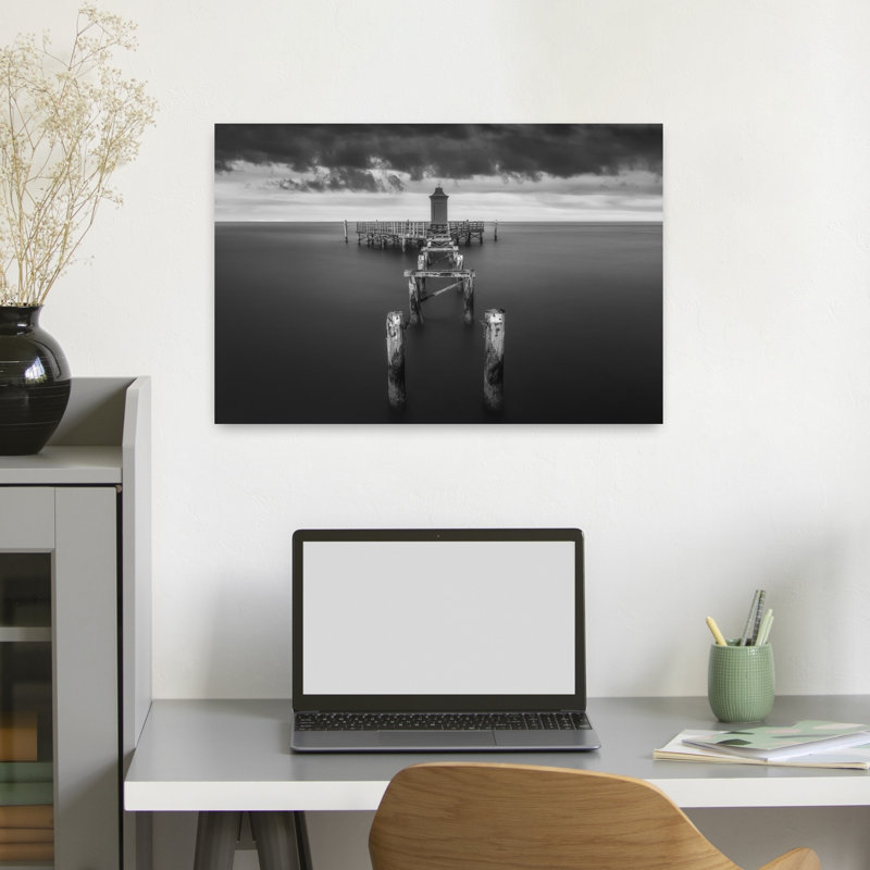 Art mural paysage côtier minimaliste serein Moody Pier, H 16 po x l 24 po