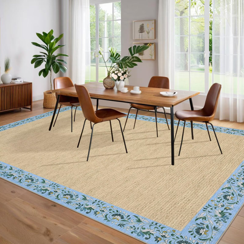 Tapis floral à bord doux lavable à la machine avec envers antidérapant et non délestable, Rectangulaire 8 pi x 10 pi