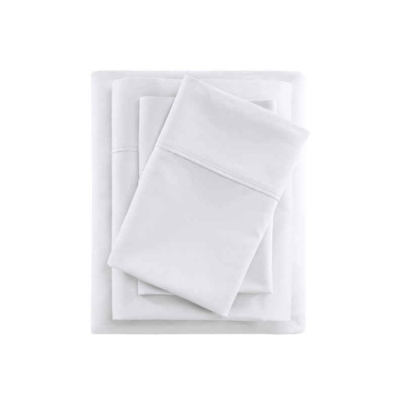 600 Thread Count Cooling Cotton Blend 4 PC Sheet Set, White, Full Sheet Set with 3 Additional Pieces