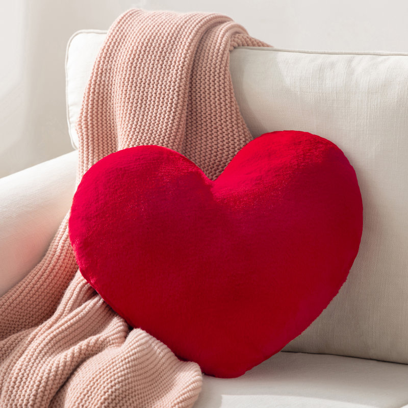 Coussin Heart - Coussin décoratif en fausse fourrure, Rouge
