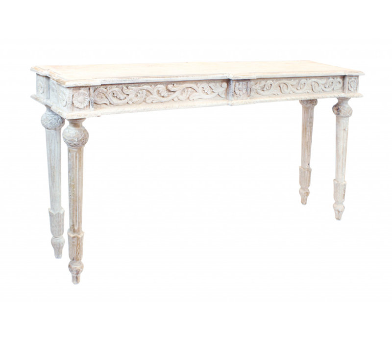 54" Solid Wood Distressed Console Table, Antique White