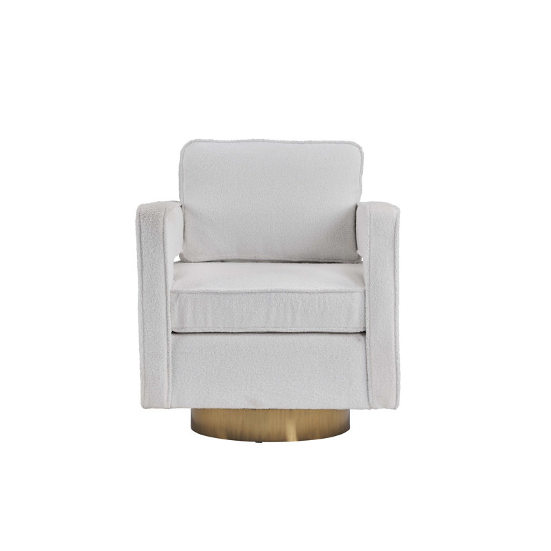 Modern Accent Swivel Barrel Chair For Living Room, White Teddy Fabric
