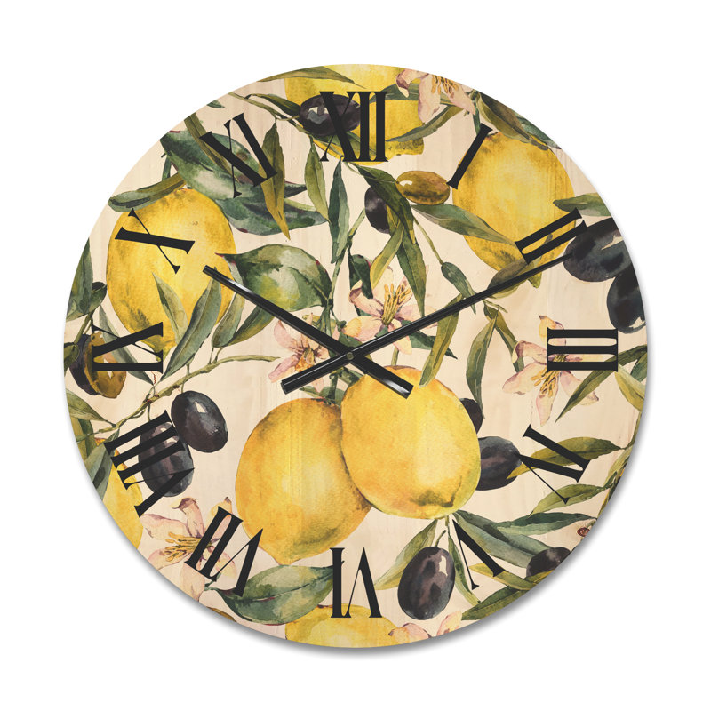Horloge murale en bois Lemon and Olive Branches I, Petit