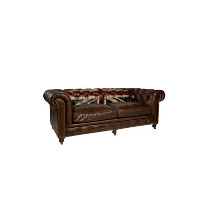 Canapé Chesterfield à accoudoirs roulés en cuir véritable 87 po Rebel