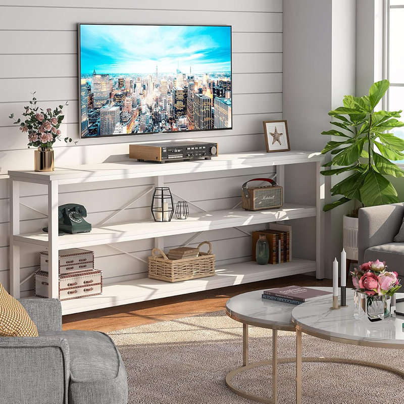 Extra-Long Sofa Console Table With 3-Tier Shelving – White