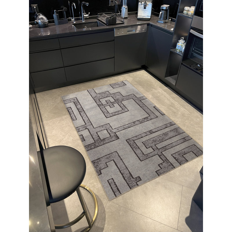 Tapis décoratif moderne à motif géométrique abstrait gris, Rectangle 5 pi 1,02 po x 7 pi 6,55 po