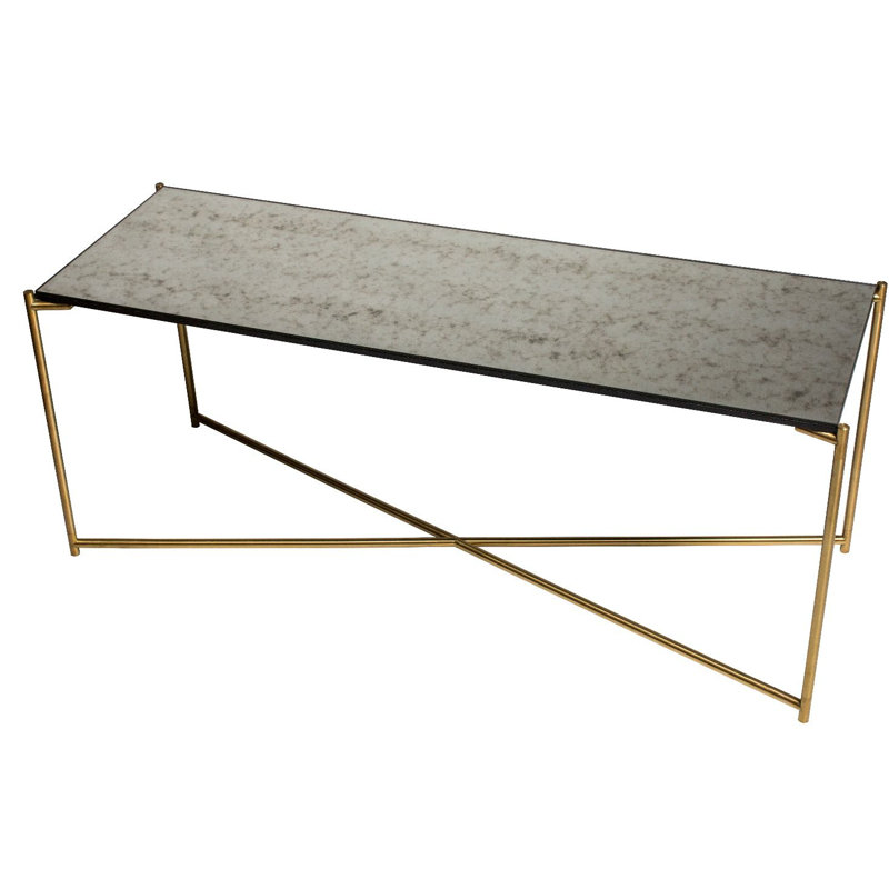 Bedell Glass Top Console Table, 49.7cm H x 123.3cm W x 42.5cm D, Brass