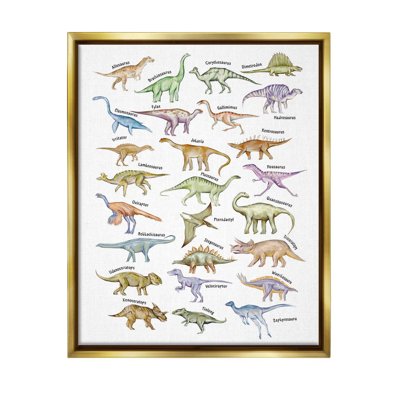 "Éducatifs anciens dinosaures" par Ziwei Li sur toile, Cadre flottant métallique doré, H 21 po x l 17 po