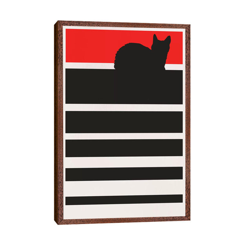 Digital Sunset - Cat by Kubistika - Print on Canvas, Classic Brown Wood Floater Framed, 66.04cm H x 45.72cm W x 3.81cm D