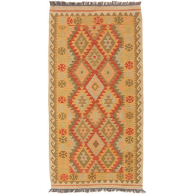 Rectangle 103 cm x 200 cm Geometric Wool Hand Woven Kilim