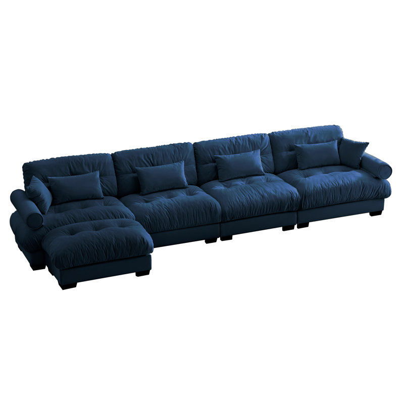 Ensemble modulaire en velours de 166 po de large avec 2 repose-pieds, convertible en canapé en U, ensemble de canapé Cloud