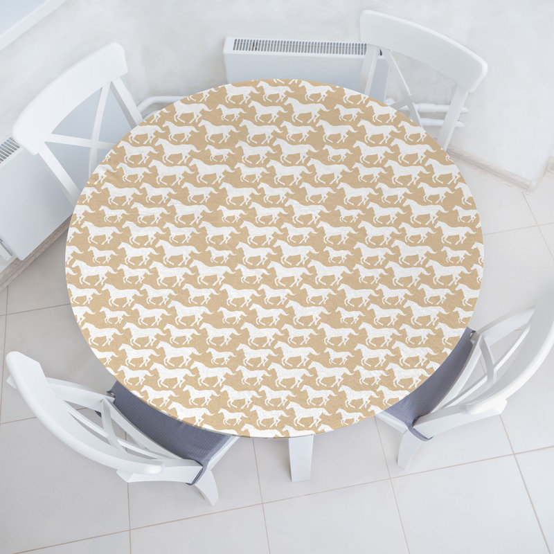 Ebern Designs Western Fitted Round Tablecloth Diameter Tan White