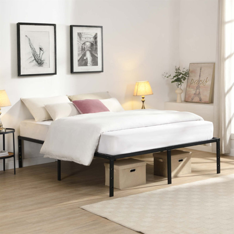 Heavy Duty Metal Bed Frame With Quick Assembly, No Noise, And Reinforced Steel Slats For Maximum Support And Storage