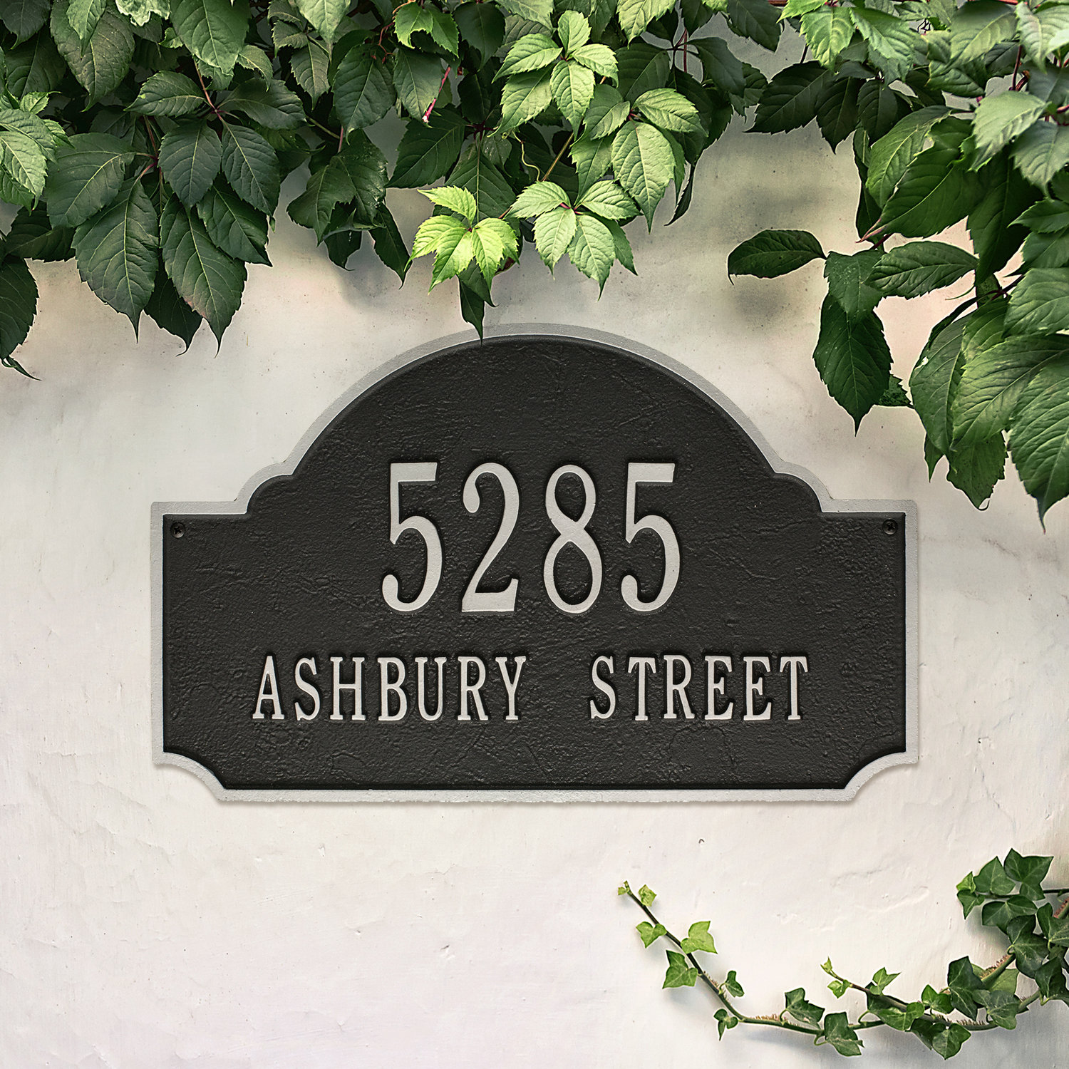 2-Line Wall Mount Address Plaque, Black/Silver, Yes