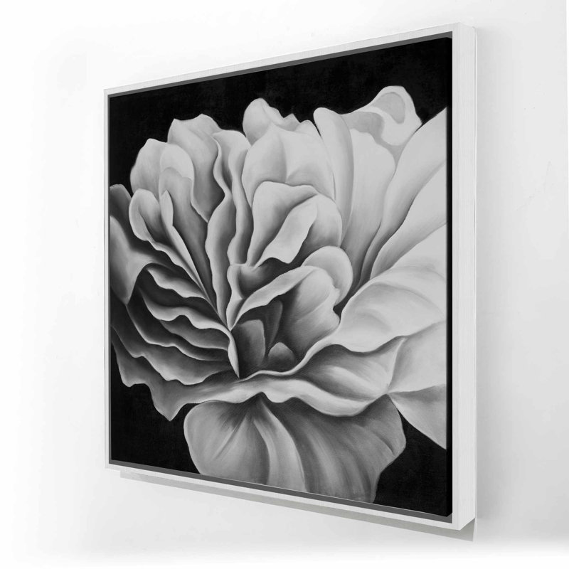 Magnifique toile florale noire et blanche | Art mural Home Decor