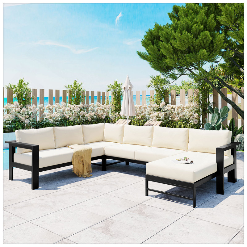 U-Shaped Multi-Person Outdoor Sofa Set, Suitable For Gardens, Backyards, And Balconies., White